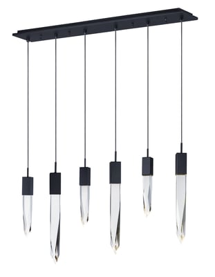 ET2 Quartz Linear Pendant in Black Steel finish, featuring a sleek, modern design with a row of suspended crystal accents for elegant illumination.