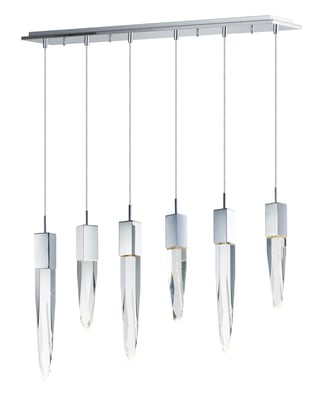 ET2 Quartz Linear Pendant in Polished Chrome finish, featuring a sleek design with a steel frame and crystal accents, elegantly suspended for modern lighting.