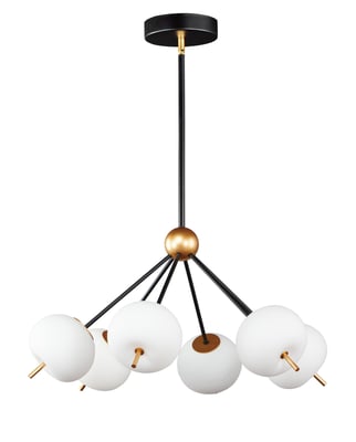 ET2 Quest Pendant, a sleek lighting fixture in black with gold accents, crafted from steel, hanging elegantly from the ceiling.