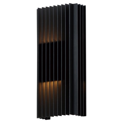 ET2 Rampart Outdoor Wall Sconce in Black finish, featuring a sleek rectangular design with aluminum construction, mounted on an exterior wall.