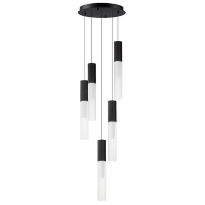 ET2 Reeds Multi-Light Pendant featuring sleek black finish with steel and glass elements, elegantly suspended to create a modern, artistic lighting fixture.