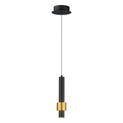 ET2 Reveal Mini Pendant in Black with Gold finish, featuring a sleek, modern design with a Steel frame and Acrylic shade, hanging elegantly from the ceiling.
