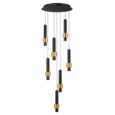ET2 Reveal Mini Pendant in Black with Gold finish, featuring a sleek design with a Steel body and Acrylic diffuser, hanging elegantly from the ceiling.