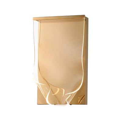ET2 Rinkle Wall Sconce in French Gold finish, featuring a modern design with an acrylic and stainless steel structure, elegantly mounted on a wall.