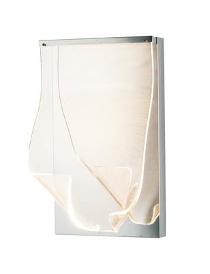 ET2 Rinkle Wall Sconce in Polished Chrome finish, featuring a sleek, modern design with a steel frame and a textured glass diffuser.