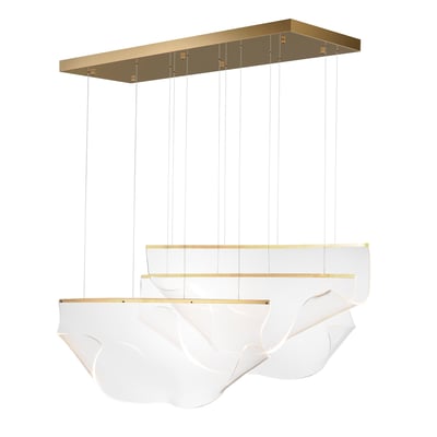ET2 Rinkle 3-Light Linear Pendant in French Gold finish with Acrylic and Stainless Steel accents, featuring a modern, elegant design.