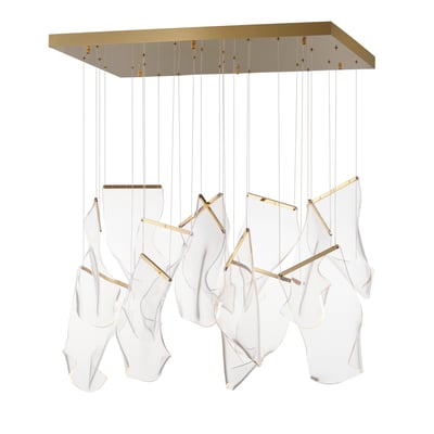 ET2 Rinkle 13-Light Linear Pendant in French Gold finish, featuring a sleek design with acrylic and stainless steel elements, elegantly illuminating the space.