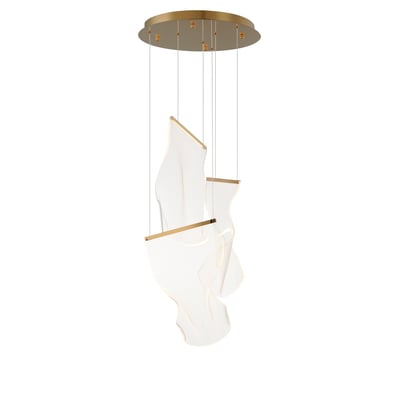 ET2 Rinkle Multi Pendant in French Gold finish, featuring a modern design with cascading acrylic elements and stainless steel accents.