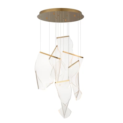 ET2 Rinkle Multi Pendant featuring a modern design with French Gold finish and Acrylic accents, suspended by Stainless Steel cables.