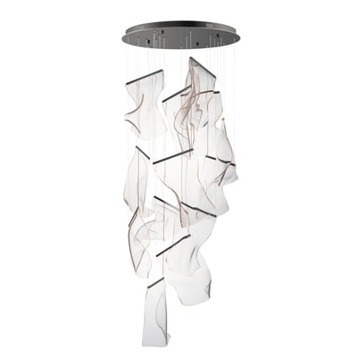 ET2 Rinkle Multi Pendant light fixture in a modern design, featuring a Steel frame with a Brushed Gunmetal finish, elegantly suspended in a contemporary setting.