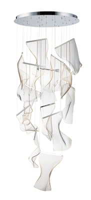 ET2 Rinkle Multi Pendant in Polished Chrome finish, featuring a modern design with multiple steel loops and integrated LED lights.