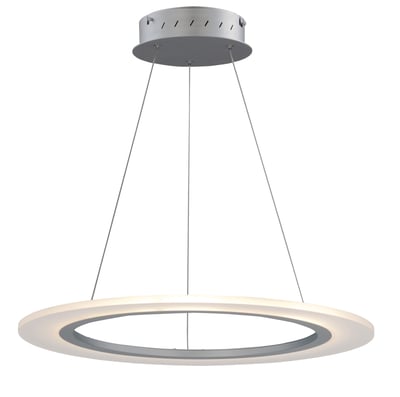 ET2 Saturn II Pendant in Matte Silver finish, featuring a sleek, circular design crafted from Aluminum, suspended elegantly from the ceiling.