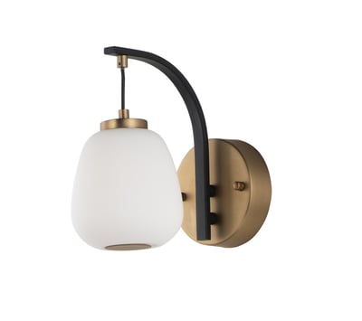 ET2 Soji Wall Sconce in Black with Gold finish, featuring a sleek Steel design, mounted on a wall, casting a warm ambient light.