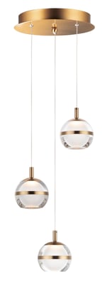 ET2 Swank Multi-Light Pendant in Natural Aged Brass finish, featuring sleek Aluminum shades, elegantly suspended in a modern design.
