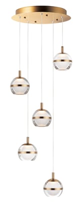 ET2 Swank Multi-Light Pendant featuring Aluminum construction with a Natural Aged Brass finish, showcasing a modern, elegant design with multiple hanging lights.