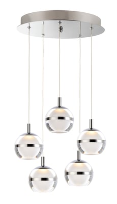 ET2 Swank Multi-Light Pendant in Polished Chrome finish, featuring multiple aluminum lights suspended at varying heights for a modern, elegant look.