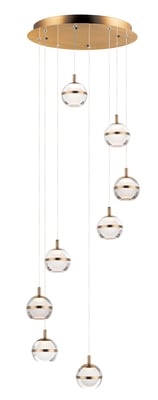 ET2 Swank Multi-Light Pendant featuring an Aluminum frame with a Natural Aged Brass finish, elegantly hanging with multiple lights for a modern touch.