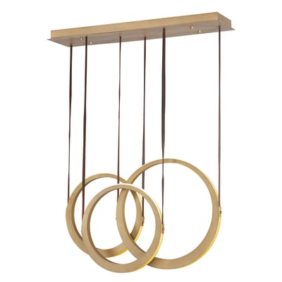 ET2 Tether Linear Pendant in Natural Aged Brass finish, featuring a sleek, modern design with a steel frame and minimalist aesthetic.