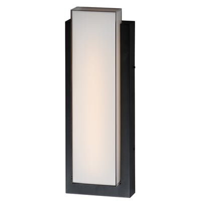 ET2 Tower Outdoor Wall Sconce in black finish, featuring a sleek aluminum design with a rectangular shape, mounted on an exterior wall.
