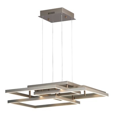 ET2 Traverse Pendant light with a sleek aluminum frame and elegant champagne finish, hanging gracefully from the ceiling.