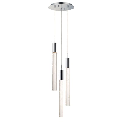 ET2 Big Fizz 3-Light LED Pendant with a sleek, modern design featuring a clear glass finish and sparkling bubble details, suspended from a polished chrome canopy.