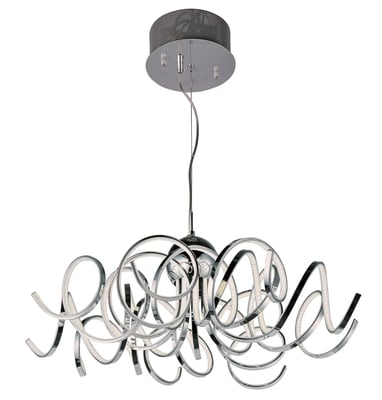 ET2 Chaos LED Pendant with a sleek, modern design featuring intertwined LED strips in a polished chrome finish, creating a dynamic and elegant lighting fixture.