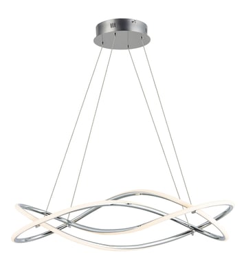 ET2 Coaster Linear Pendant with a sleek, modern design. Features a brushed nickel finish and clear glass shades, suspended by thin wires.