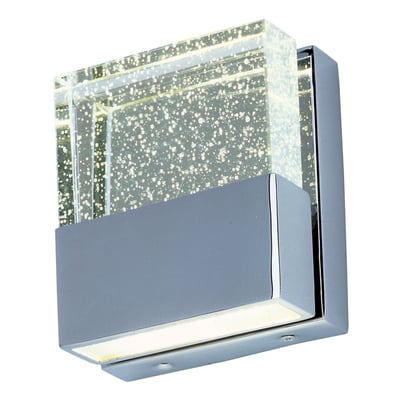 ET2 Fizz III 4" LED Vanity light with a sleek, modern design featuring a clear glass cylinder with bubble details and a chrome finish.