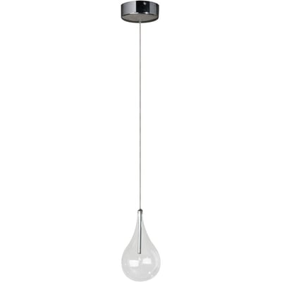 ET2 Larmes 1-Light Pendant with a sleek chrome finish, featuring a single teardrop-shaped glass shade hanging elegantly from a thin wire.
