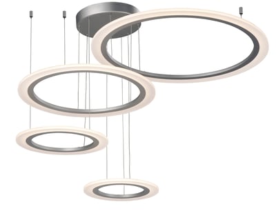 ET2 Saturn II 4-Light LED Pendant with a sleek, modern design featuring a circular brushed nickel finish and energy-efficient LED lights.
