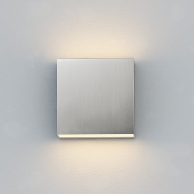 ET2 Cubed Outdoor Dual Light Wall Sconce in Satin Aluminum, featuring durable aluminum construction for stylish outdoor lighting.
