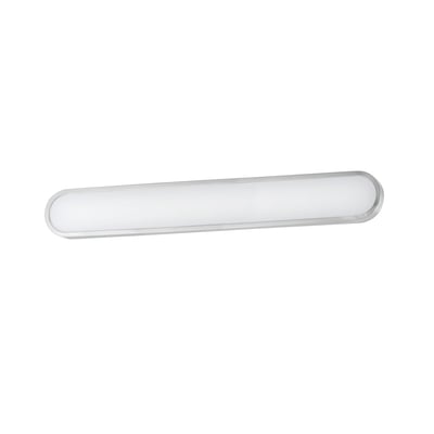 ET2 Latitude Bathroom Wall Sconce in Satin Nickel finish, featuring a sleek aluminum frame with a polycarbonate diffuser, mounted on a modern bathroom wall.