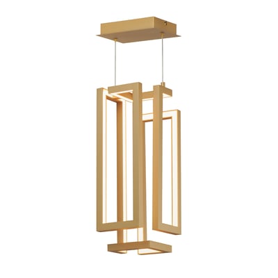 ET2 Penrose Rectangular LED Pendant in Gold finish, featuring a sleek aluminum frame with integrated LED lights, suspended elegantly for modern illumination.