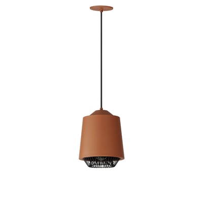 ET2 Phoenix Pendant light fixture with a sleek Aluminum design, featuring a Brick with Black finish, hanging elegantly from the ceiling.