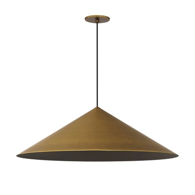ET2 Pitch Pendant in Antique Brass finish, featuring a sleek, modern design with a conical aluminum shade and adjustable hanging height.