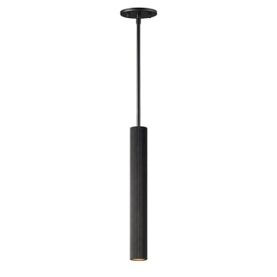 ET2 Reeds Pendant features a sleek design with black aluminum and steel elements, creating a modern, elegant lighting fixture.