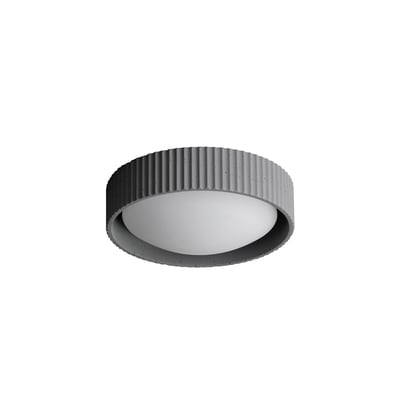 ET2 Souffle LED Flush Mount in gray concrete finish, showcasing a sleek, modern design with soft, diffused lighting for contemporary interiors.