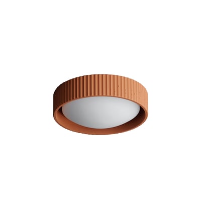 ET2 Souffle LED Flush Mount in Terra Cotta finish, featuring a sleek, modern design with a smooth, rounded surface made of Concrete.