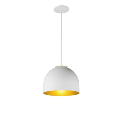 ET2 Foster Dome Pendant in Aluminum finish, featuring a sleek White with Gold design, elegantly hanging in a modern interior setting.