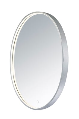 ET2 Oval LED Mirror with a sleek Steel frame and Brushed Aluminum finish, featuring energy-efficient LED lighting around the mirror's edge.