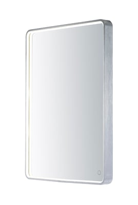 ET2 Rectangular LED Mirror with a sleek brushed aluminum finish and steel frame, featuring energy-efficient LED lighting for a modern touch.
