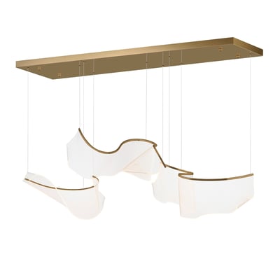 ET2 Rinkle 2-Light Pendant in French Gold finish, featuring a modern design with two steel rings and integrated LED lights, suspended by adjustable cables.