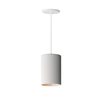 ET2 Souffle Single Pendant in Chalk White finish, featuring a sleek, modern design with a concrete and steel construction, hanging elegantly from the ceiling.