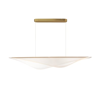 ET2 Manta Linear Pendant in a sleek design, featuring a gold finish with aluminum, steel, and acrylic elements, elegantly suspended for modern lighting.