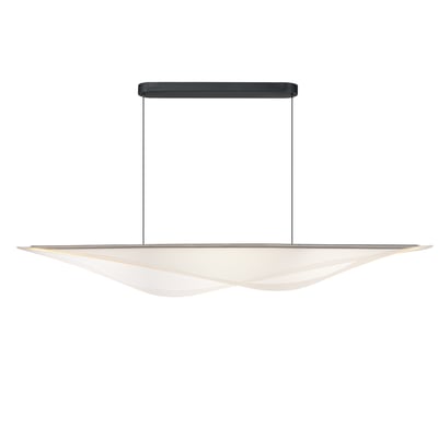 ET2 Manta Linear Pendant in Black finish, featuring a sleek design with Aluminum, Steel, and Acrylic materials, elegantly suspended for modern illumination.