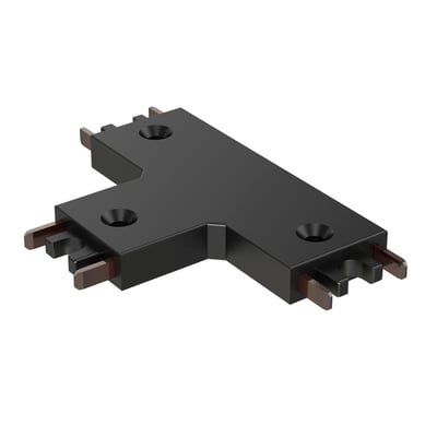 ET2 Continuum Track 3-Way T Connector in Black, made of durable PC material for versatile lighting solutions.