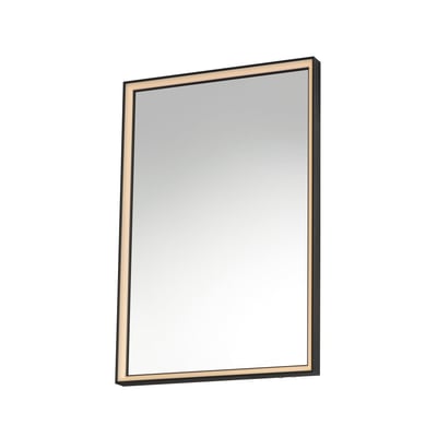 ET2 Bevel LED Mirror in Brushed Black finish, featuring aluminum, PC, and glass materials for a modern bathroom aesthetic.