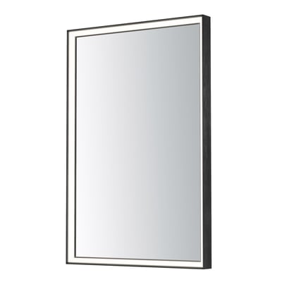 ET2 Bevel LED Mirror in Brushed Black finish, featuring aluminum, PC, and glass materials for a modern bathroom design.