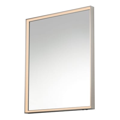 ET2 Bevel LED Mirror in Satin Nickel finish, featuring aluminum, PC, and glass materials for a modern bathroom look.