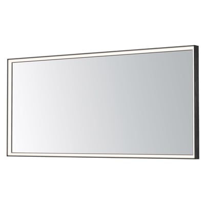 ET2 Bevel Wide LED Mirror in Brushed Black, featuring aluminum, PC, and glass for a modern bathroom aesthetic.